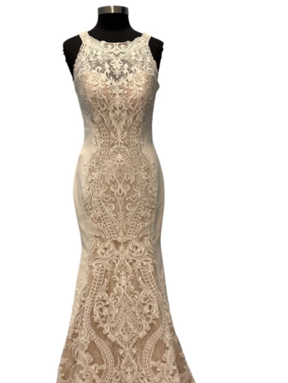 Cinderella Ivory Lace Sheath Gown with High Neck